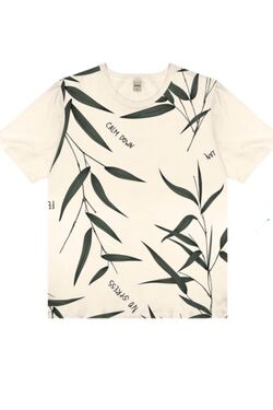 Camiseta Masculina de Algodão Estampa Folha Cor Off White - 45398